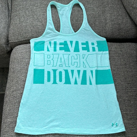 Under Armour Mint Green Racer Back Cotton Blend Tank Top Size Small - Picture 1 of 8